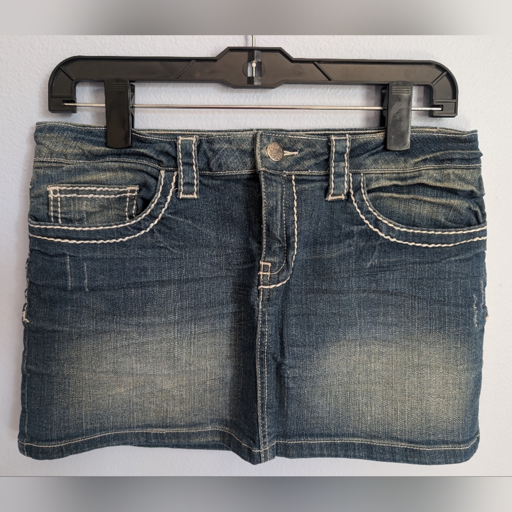 Cello distressed vintage denim jean mini skirt large